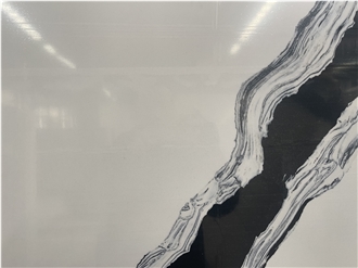 Panda White Marble Textured Quartz Slabs Artificial Stone