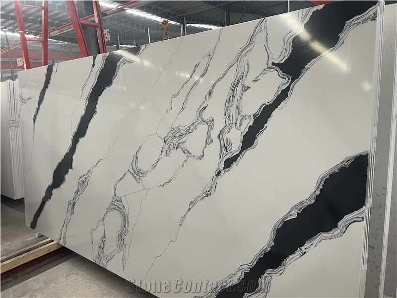 Panda White Marble Textured Quartz Slabs Artificial Stone