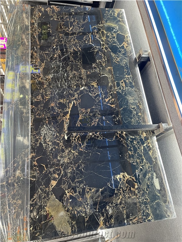 Black Portoro Marble Slab Floor Tile