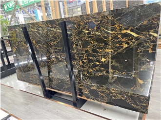 Black Portoro Marble Slab Floor Tile
