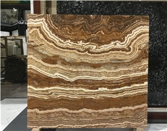 Natural Brown Onyx Bookmatched Cross Cut Slabs Polished