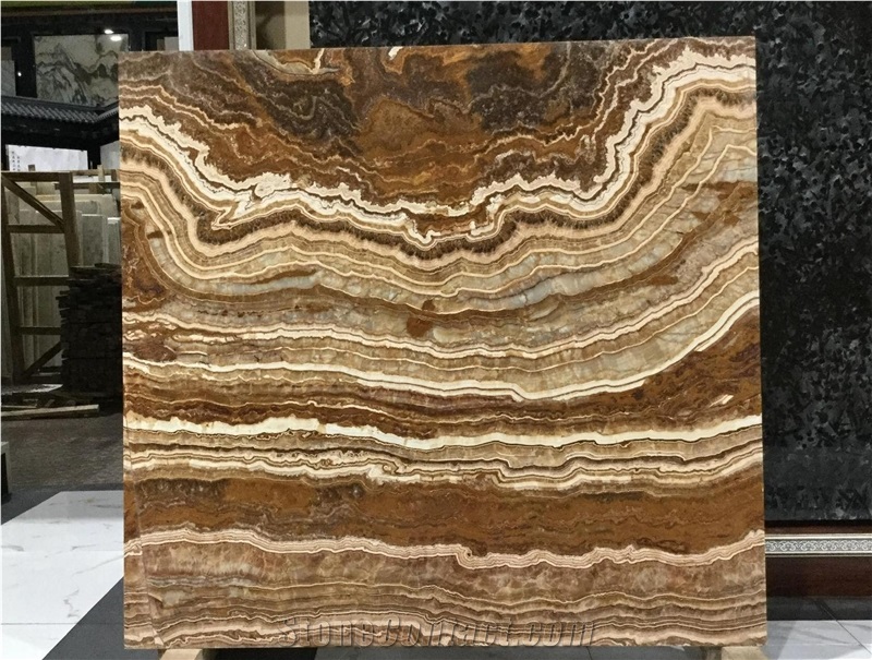 Natural Brown Onyx Bookmatched Cross Cut Slabs Polished