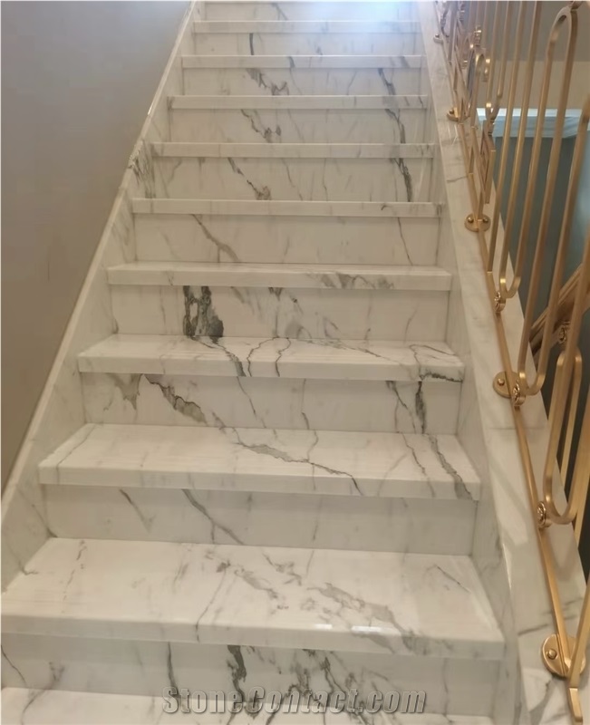 Natural Stone Calacatta White Marble Stair Staircase