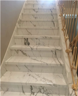 Natural Stone Calacatta White Marble Stair Staircase