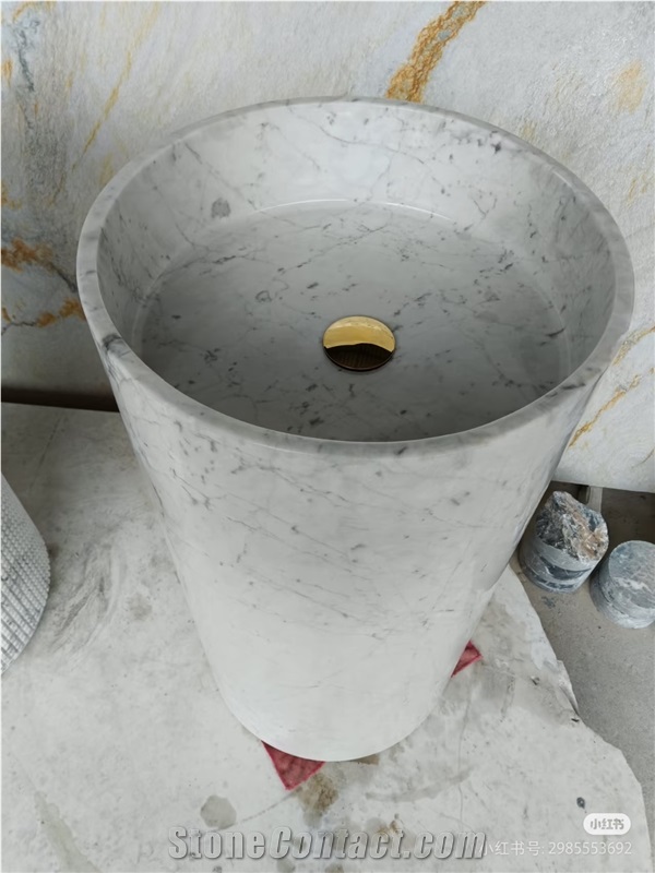 Natural Stone Carrara White Marble Wash Sinks Vanity Tops