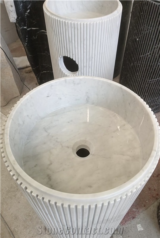 Natural Stone Carrara White Marble Wash Sinks Vanity Tops