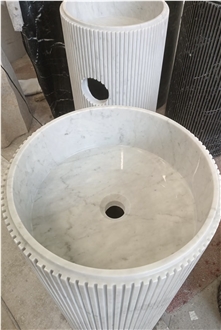 Natural Stone Carrara White Marble Wash Sinks Vanity Tops