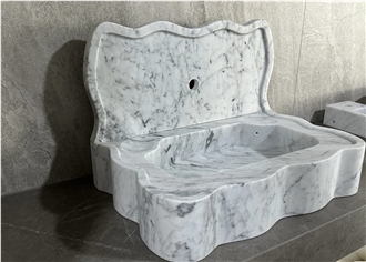 Natural Stone Carrara White Marble Wash Sinks Vanity Tops