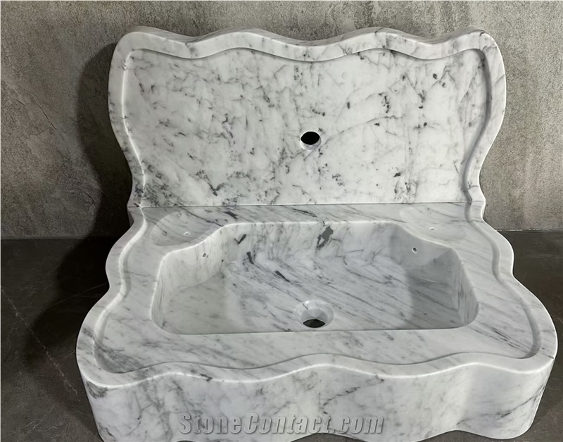 Natural Stone Carrara White Marble Wash Sinks Vanity Tops