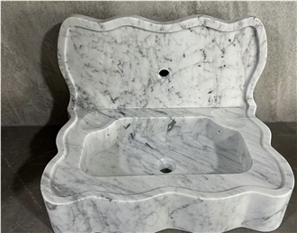 Natural Stone Carrara White Marble Wash Sinks Vanity Tops