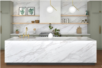 White New 7009 Calacatta Delicato PD Printed Quartz Slabs