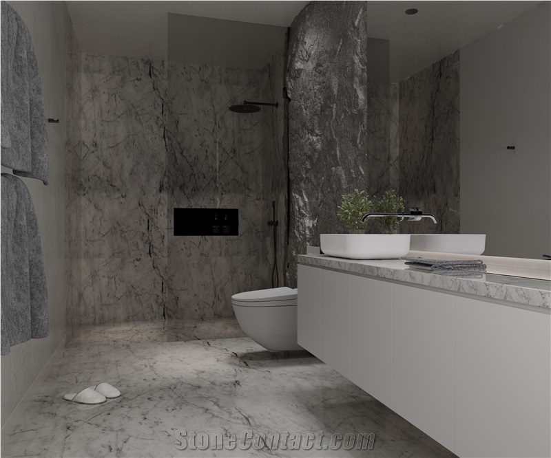 Bianco Carrara White Marble Slabs For Bathroom Decor