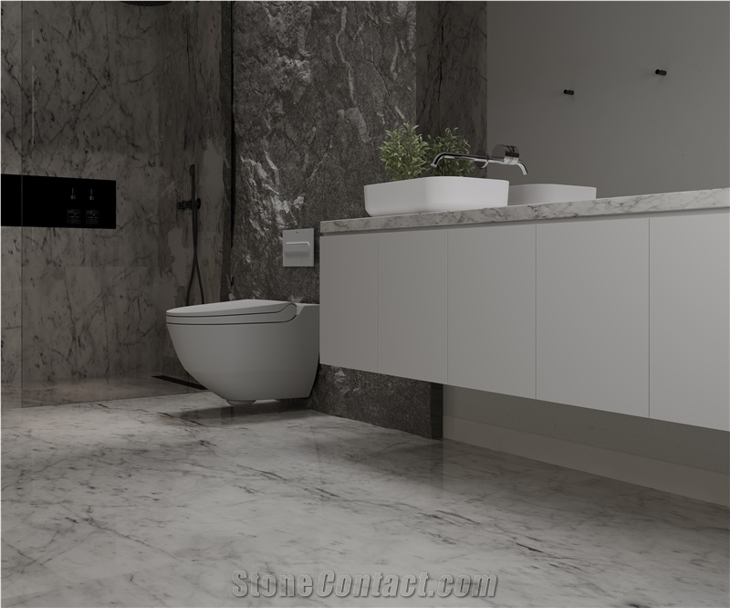 Bianco Carrara White Marble Slabs For Bathroom Decor