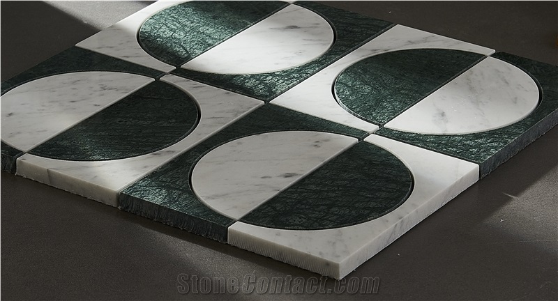 Black Semicircle Marble Mosaic Tiles For Kitchen Wall Floor