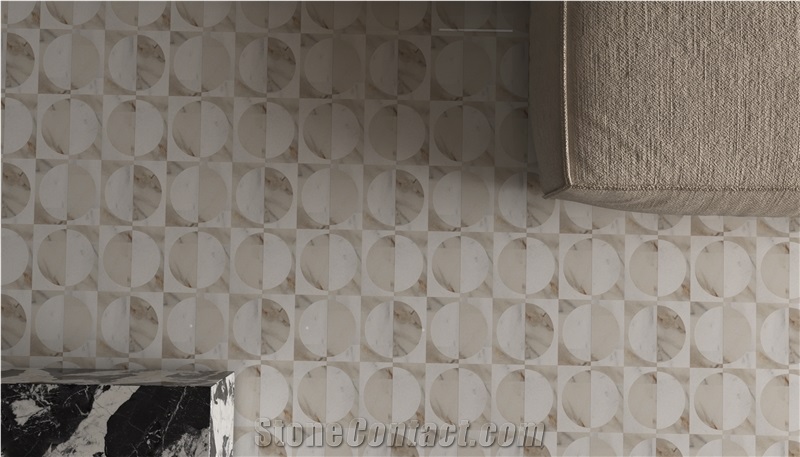 Black Semicircle Marble Mosaic Tiles For Kitchen Wall Floor