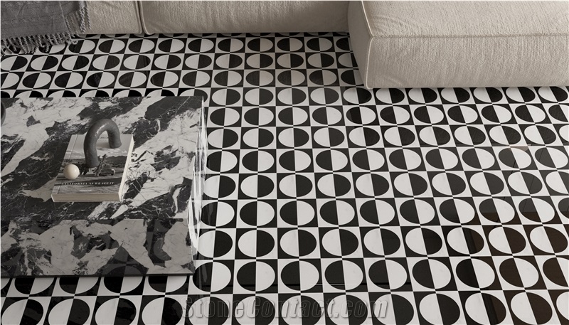 Black Semicircle Marble Mosaic Tiles For Kitchen Wall Floor