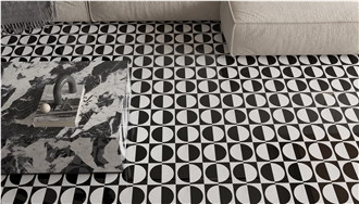 Black Semicircle Marble Mosaic Tiles For Kitchen Wall Floor