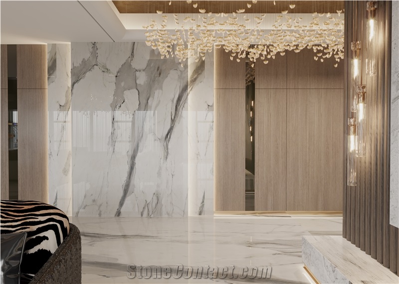 Chinese  Calacatta White Marble Slabs For Panels Wall