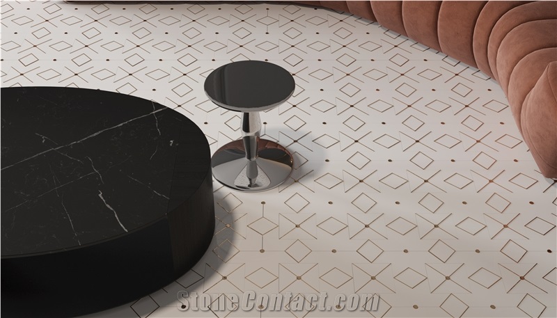 Creative Design Brass Inlaid White Marble Mosaic Tiles
