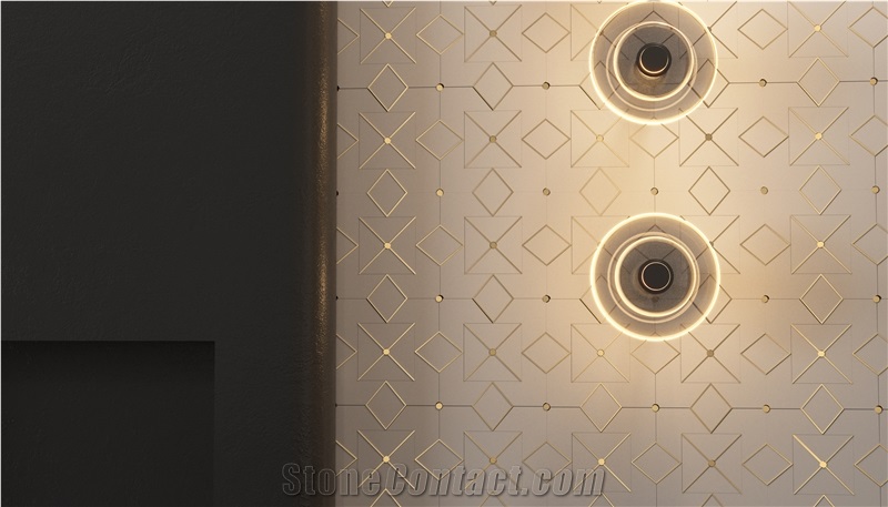 Creative Design Brass Inlaid White Marble Mosaic Tiles