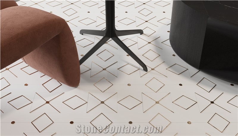 Creative Design Brass Inlaid White Marble Mosaic Tiles