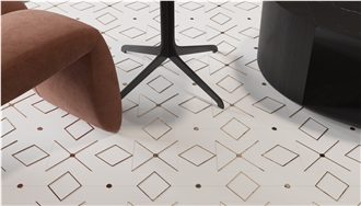 Creative Design Brass Inlaid White Marble Mosaic Tiles