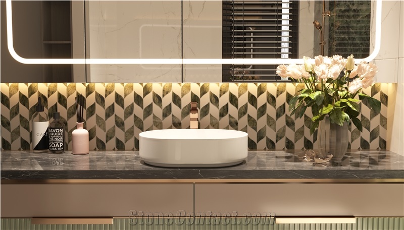 Leaf Shape Marble Mosaic Tiles For Bathroom Wall Decoration