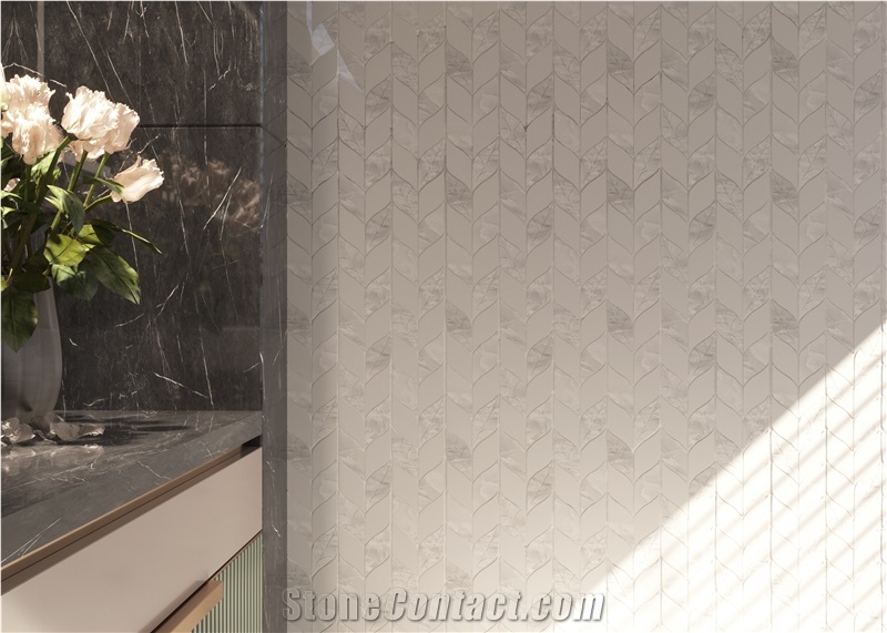 Leaf Shape Marble Mosaic Tiles For Bathroom Wall Decoration