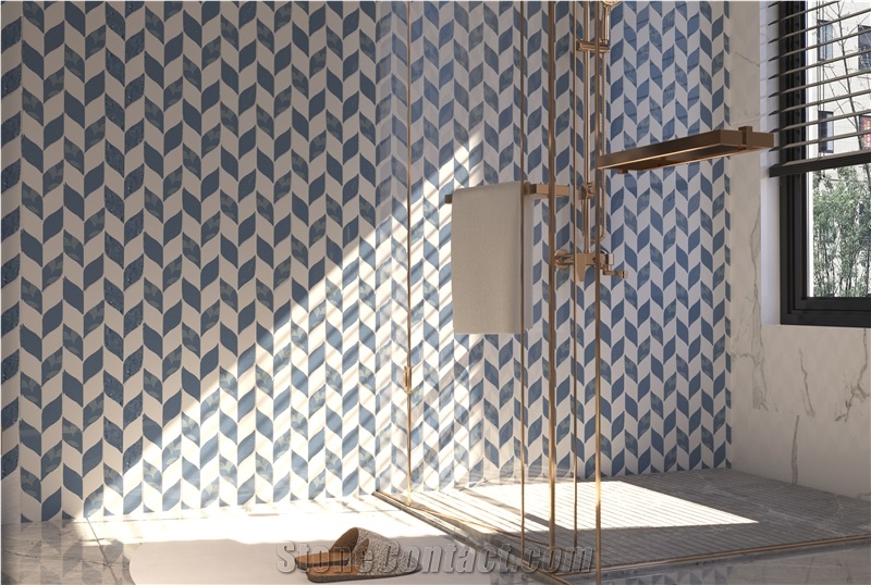 Leaf Shape Marble Mosaic Tiles For Bathroom Wall Decoration