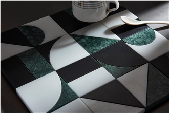 Modern Black And White Green Marble Water Jet Mosaic Tiles
