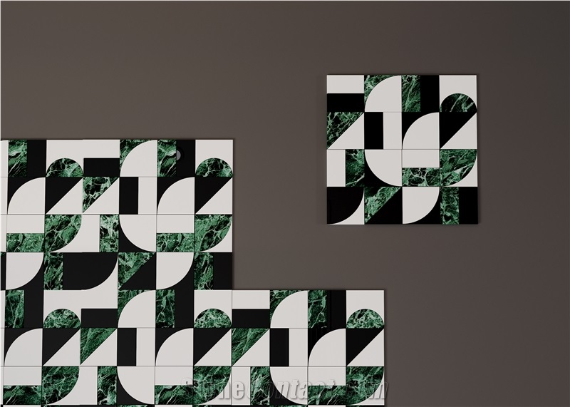 Modern Black And White Green Marble Water Jet Mosaic Tiles