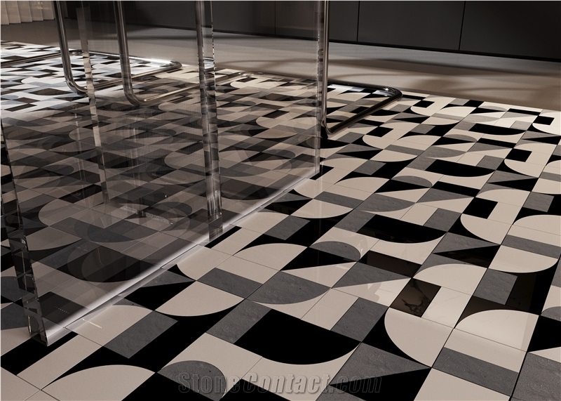 Modern Black And White Green Marble Water Jet Mosaic Tiles