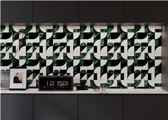 Modern Black And White Green Marble Water Jet Mosaic Tiles