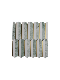 Modern Brass Inlaid White And Green Marble Mosaic Tiles