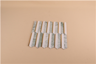 Modern Brass Inlaid White And Green Marble Mosaic Tiles