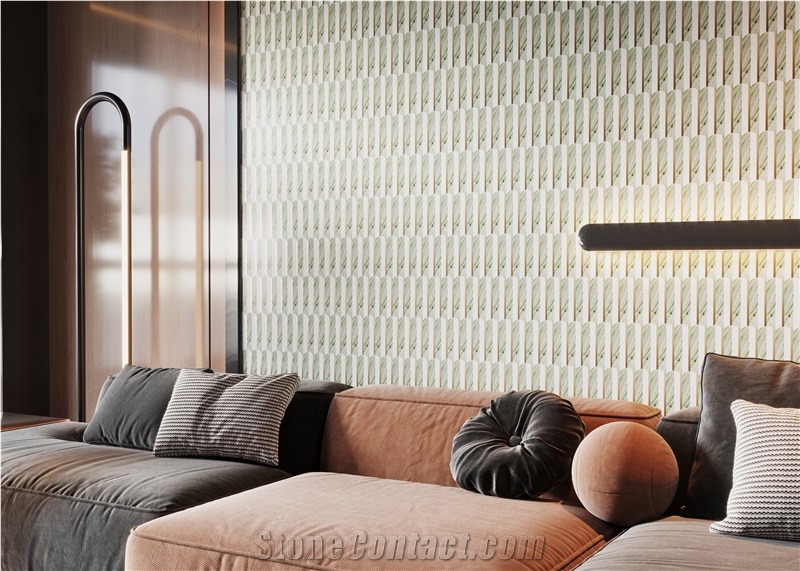 Modern Brass Inlaid White And Green Marble Mosaic Tiles
