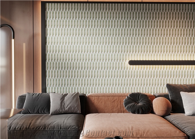 Modern Brass Inlaid White And Green Marble Mosaic Tiles