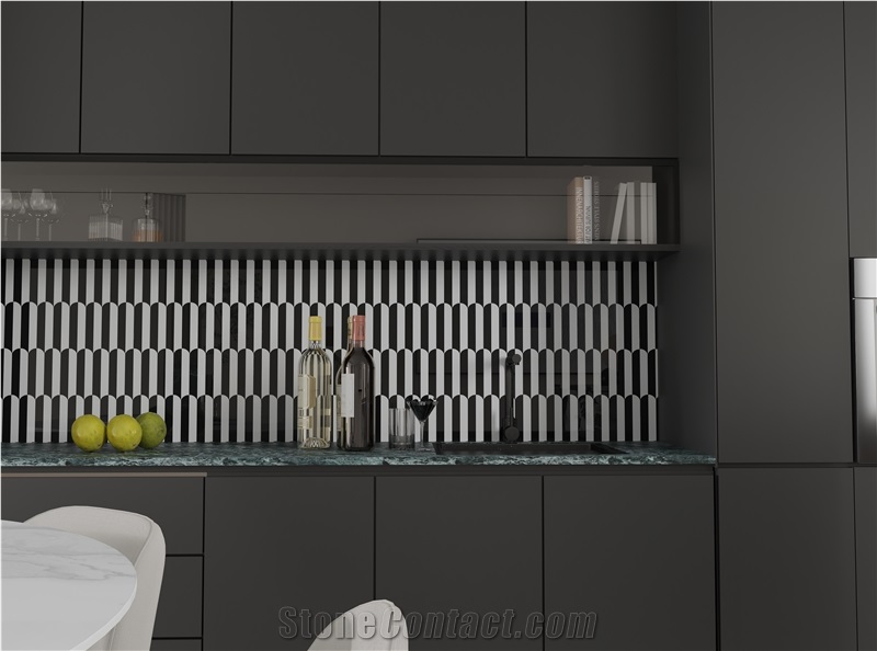 Modern Design Black And White Contrast Marble Mosaic Tiles