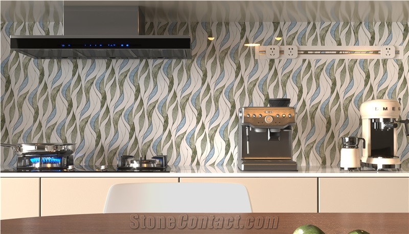 Modern Design Feather-Shaped Marble Water Jet Mosaic Tiles
