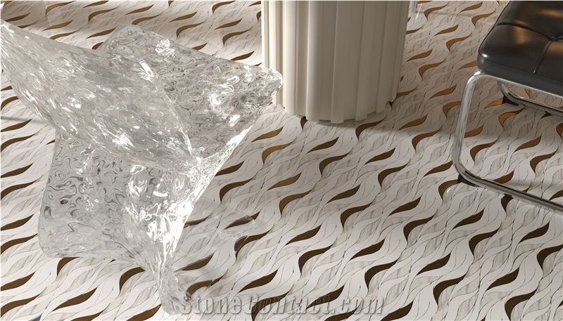 Modern Design Feather-Shaped Marble Water Jet Mosaic Tiles