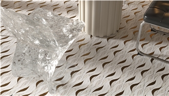Modern Design Feather-Shaped Marble Water Jet Mosaic Tiles