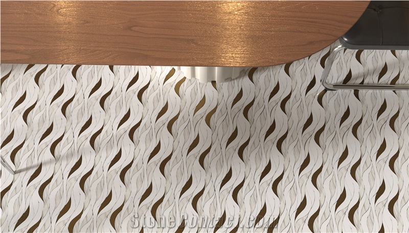 Modern Design Feather-Shaped Marble Water Jet Mosaic Tiles
