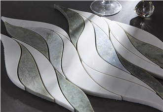 Modern Design Feather-Shaped Marble Water Jet Mosaic Tiles