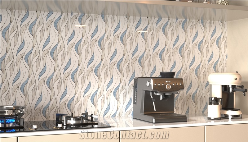 Modern Design Feather-Shaped Marble Water Jet Mosaic Tiles
