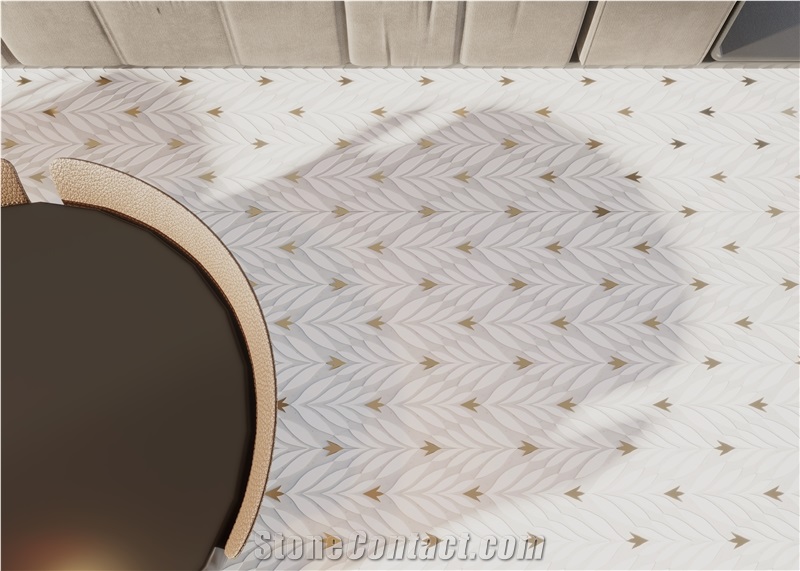 Modern Design Maple Leaf Shape Marble Water Jet Mosaic Tiles