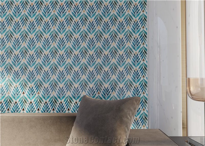 Modern Design Maple Leaf Shape Marble Water Jet Mosaic Tiles
