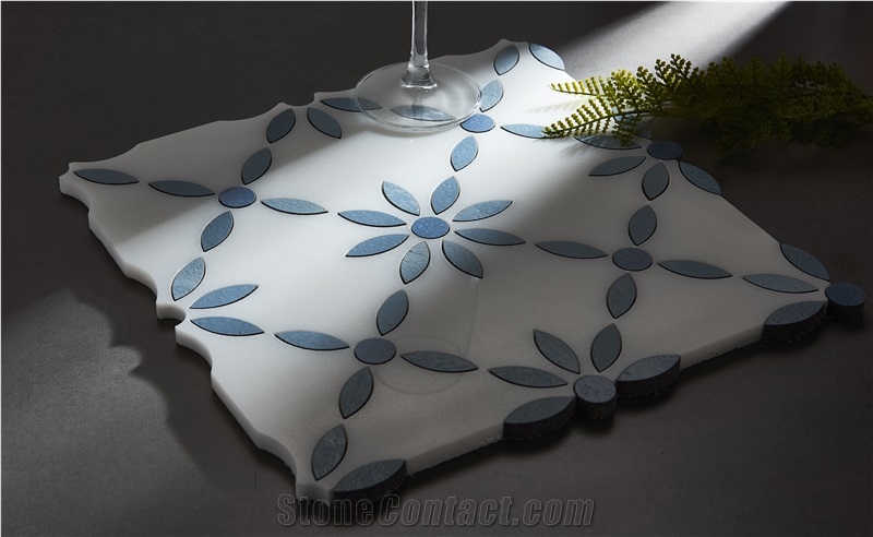 Modern Design White Marble Water Jet Mosaic Tiles For Floor