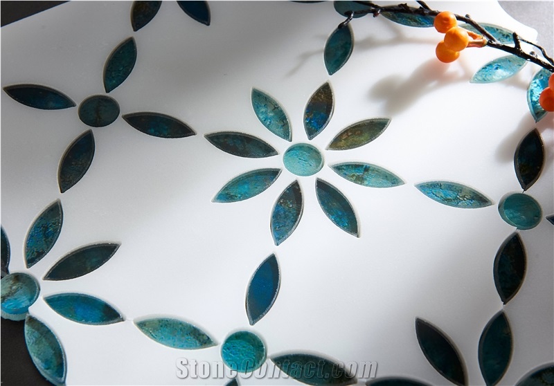 Modern Design White Marble Water Jet Mosaic Tiles For Floor