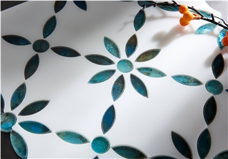 Modern Design White Marble Water Jet Mosaic Tiles For Floor