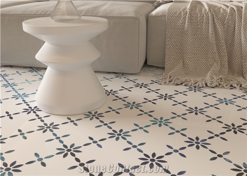 Modern Design White Marble Water Jet Mosaic Tiles For Floor